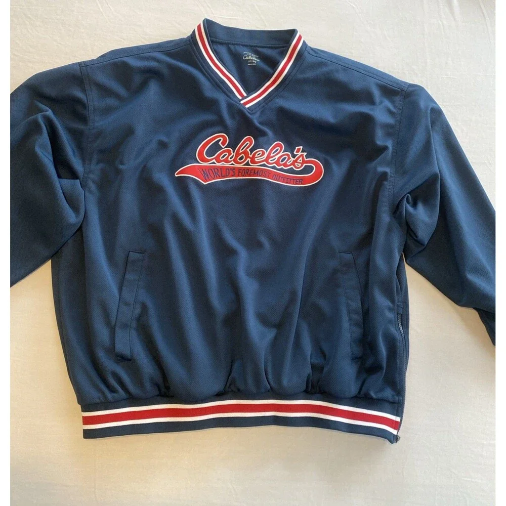 Cabelas Pullover Jacket Mens 2XL Blue Red White Patriotic Logo Windbreaker